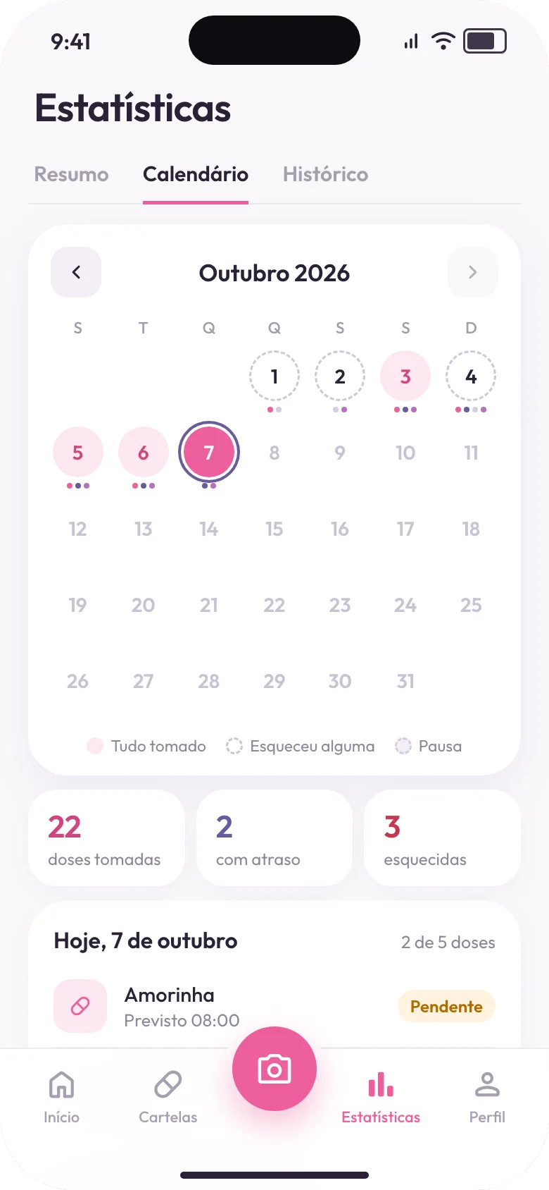 Calendário de doses do mês na Amora